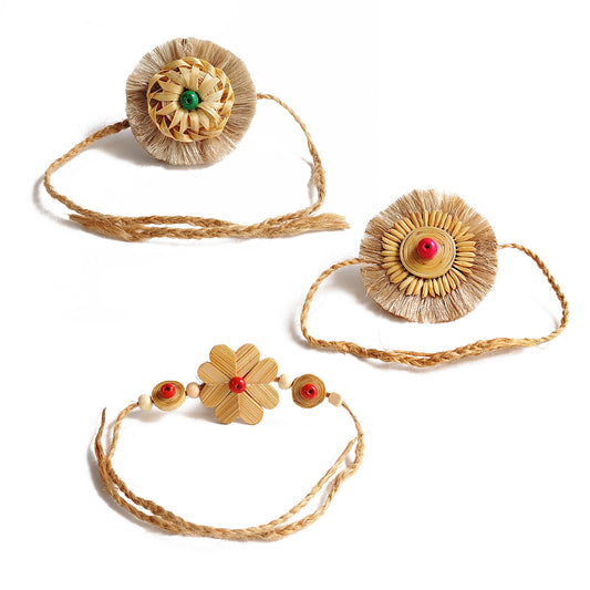 FLORAL, PADDY SEED & TWISTED - Bamboo Rakhi Combo
