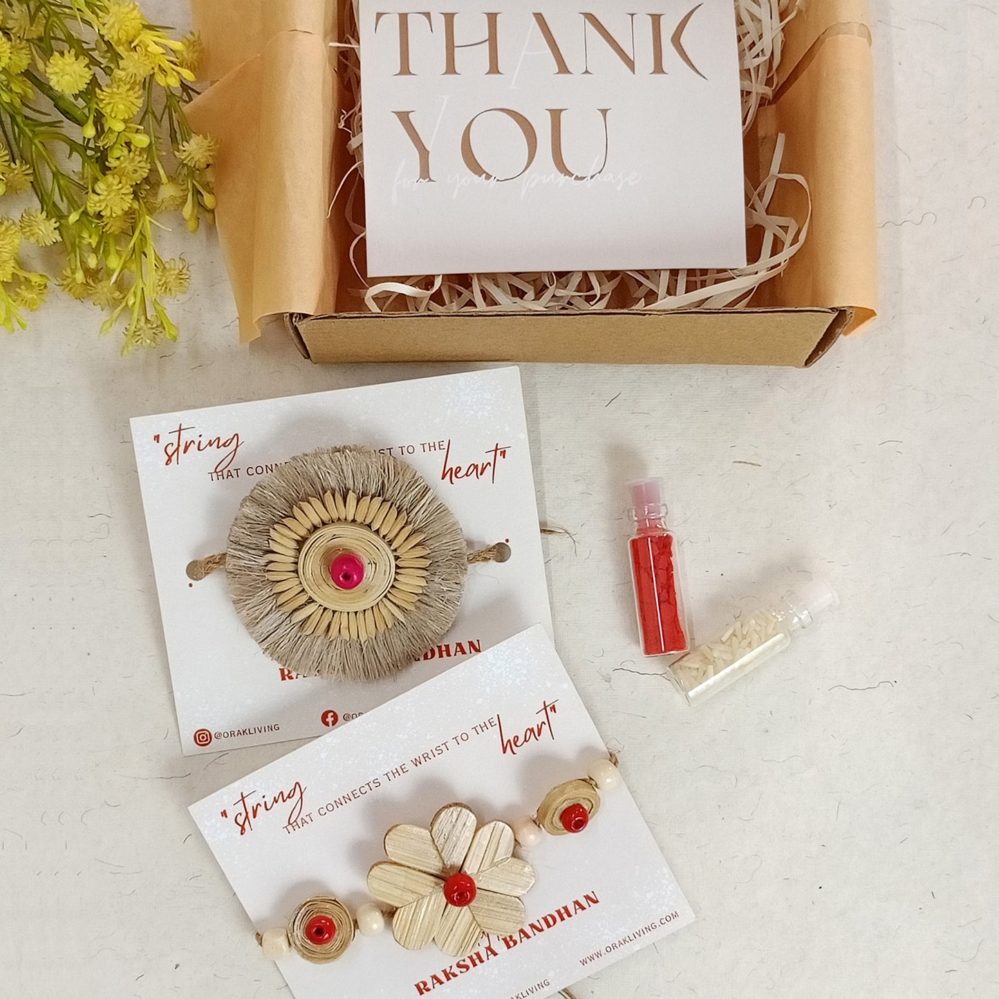 PADDY SEED & FLORAL - Bamboo Rakhi Combo