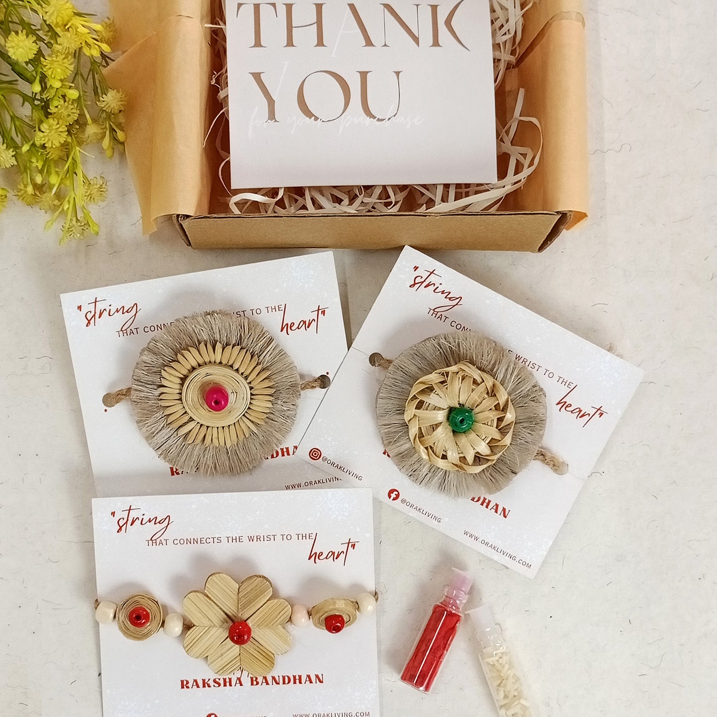 FLORAL, PADDY SEED & TWISTED - Bamboo Rakhi Combo