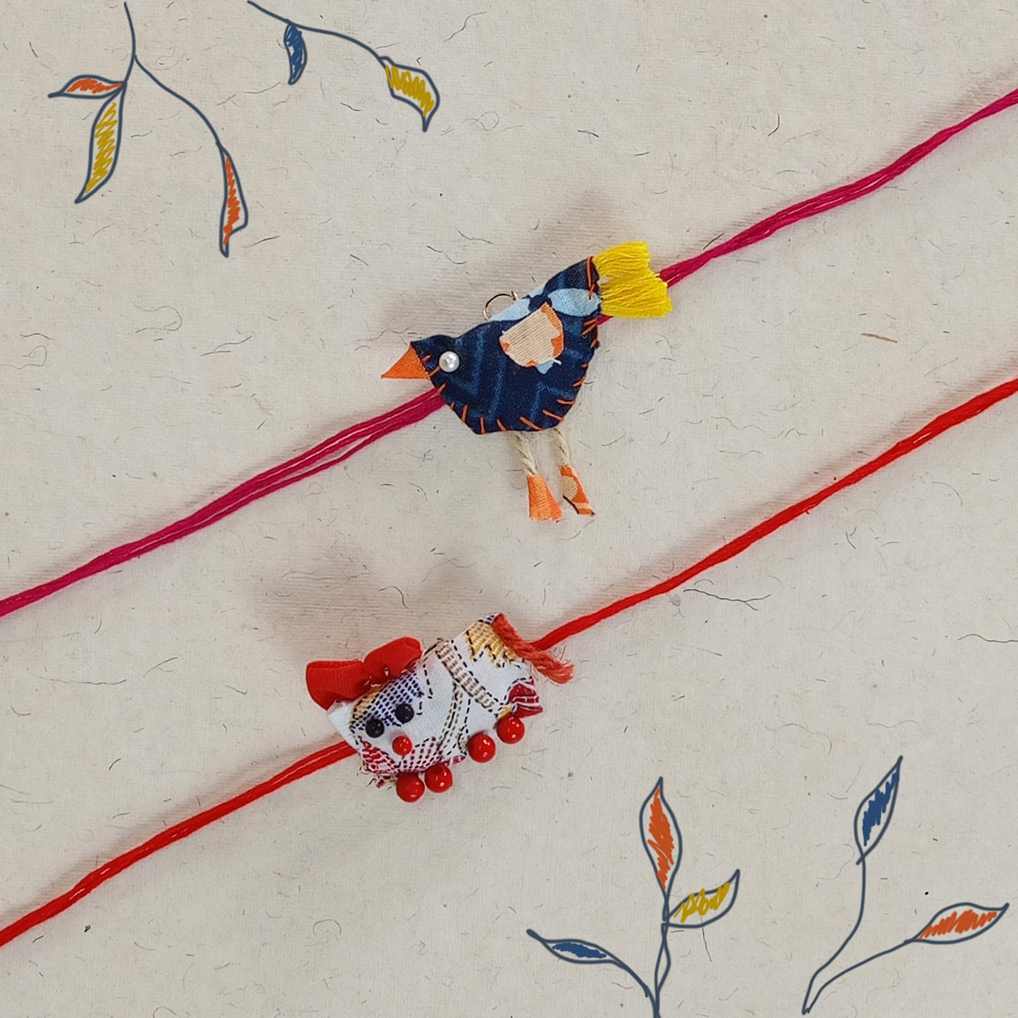 CAT & BIRD - Fabric Rakhi Combo