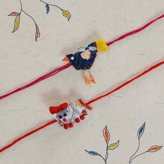 CAT & BIRD - Fabric Rakhi Combo