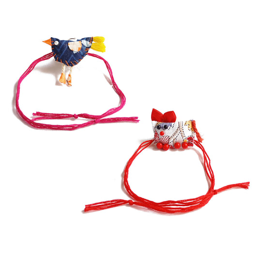 CAT & BIRD - Fabric Rakhi Combo