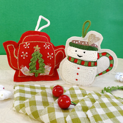 HOLIDAY TEAPOT & SNOWMAN MUG  - Christmas Tree Ornaments Set