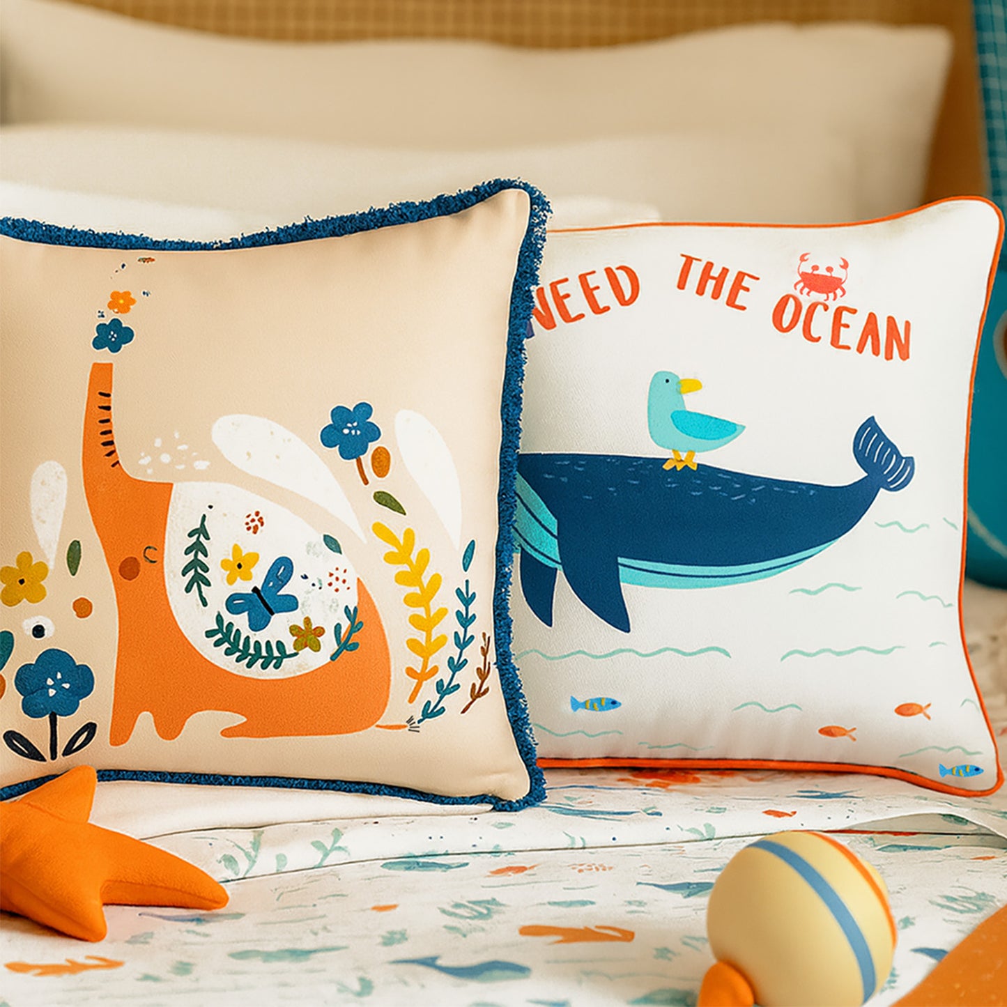 DAY DREAMER ELEPHANT & SHARK  - Cushion Cover Combo