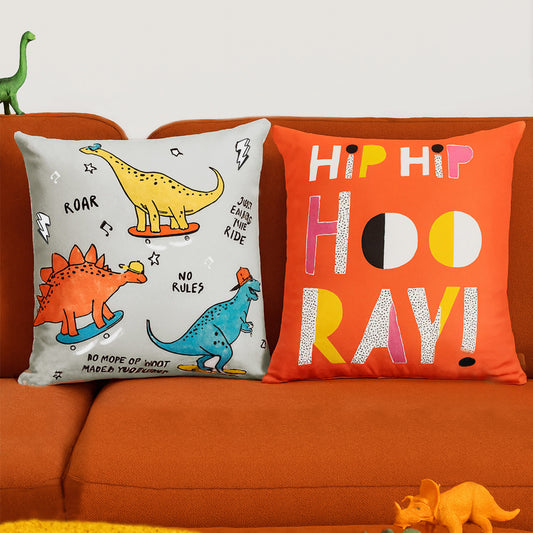 DINO ROCK N ROLL & HIP HIP HOORAY- Cushion Cover Combo