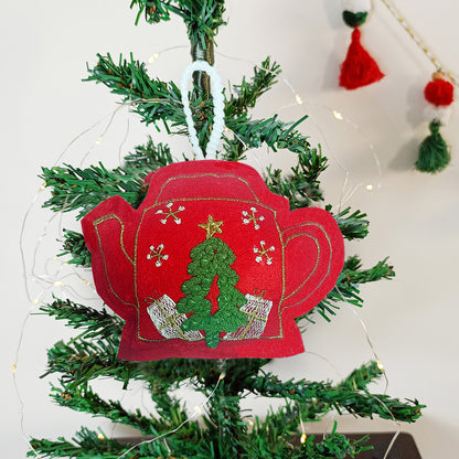 HOLIDAY TEAPOT & SNOWMAN MUG  - Christmas Tree Ornaments Set