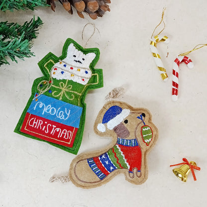 TINSEL DOG & JINGLE CAT - Christmas Tree Ornaments Set